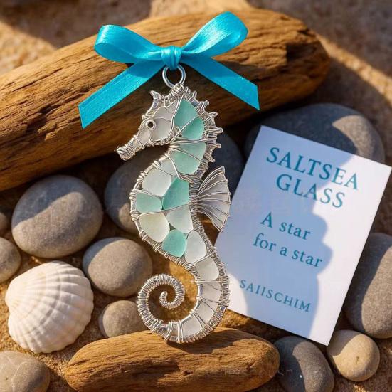 Yousheng Coastal Christmas Ornaments Ocean Themed Sea Glass Ornaments Acrylic Seahorse Dolphin Turtle Nautical Xmas Tree Ornament for Home Party Decor