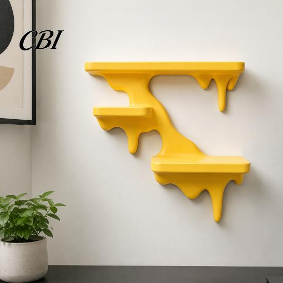Modern Home Decor Three Layer Wall Mounted Storage Rack, PLA Melting Fluid Design Floating Shelf, Artistic Space Saving Mount Molding Display