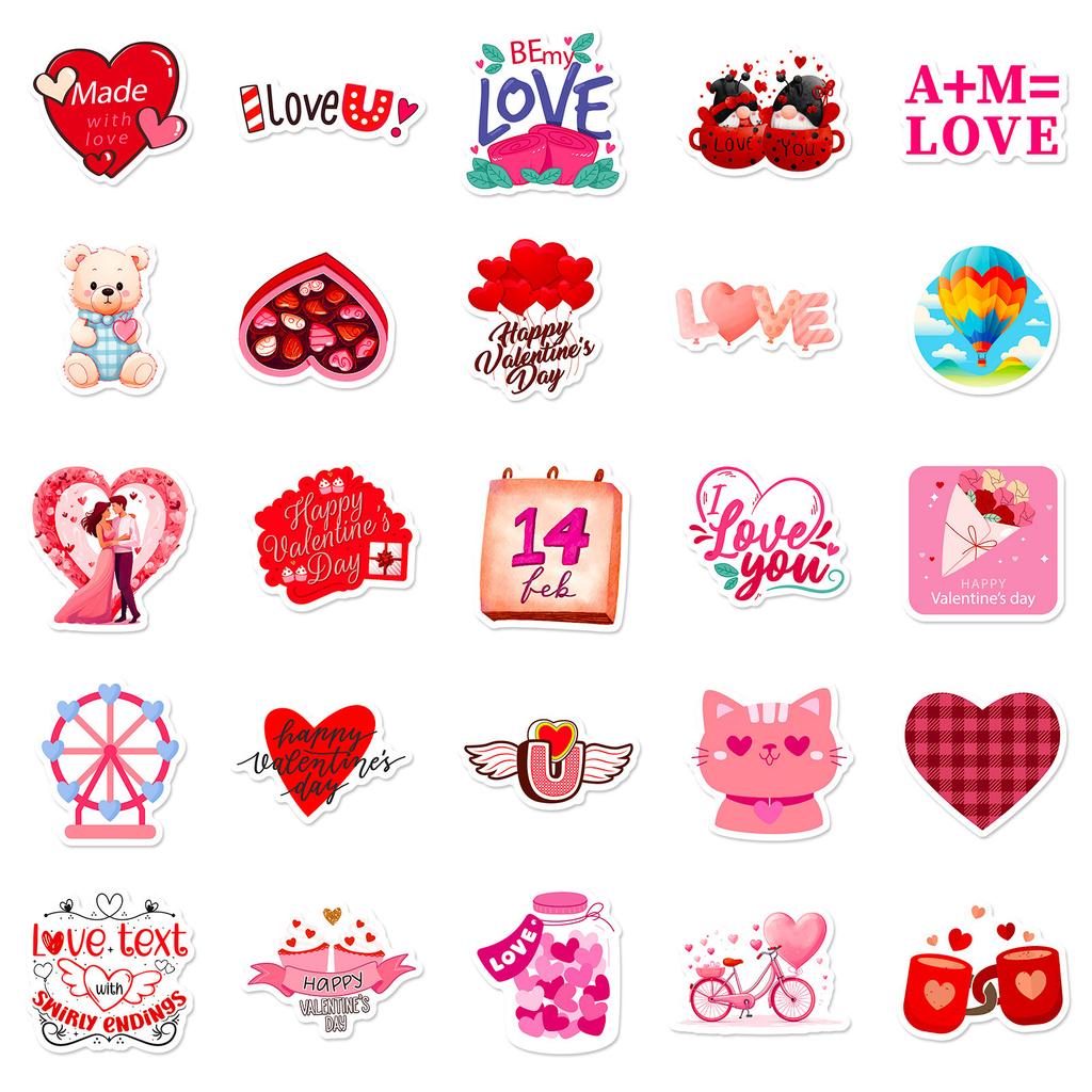 50 Valentine's Day Stickers Ins Style Personality Cartoon Sweet Valentine's Day Doodle Laptop Stationery Stickers