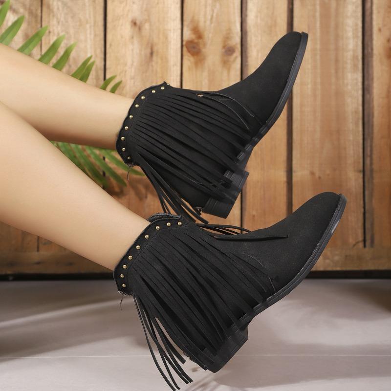 Женские новые винтажные ботильоны из нубука Женские остроносые Doc Martens Большого размера с кисточками и шипами Ботинки в стиле вестерн ковбойские