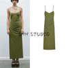Spring New Women's Clothing French Style Casual V-neck Ruched Decorative Midi Skirt Sleeveless Sling Dress 2158262