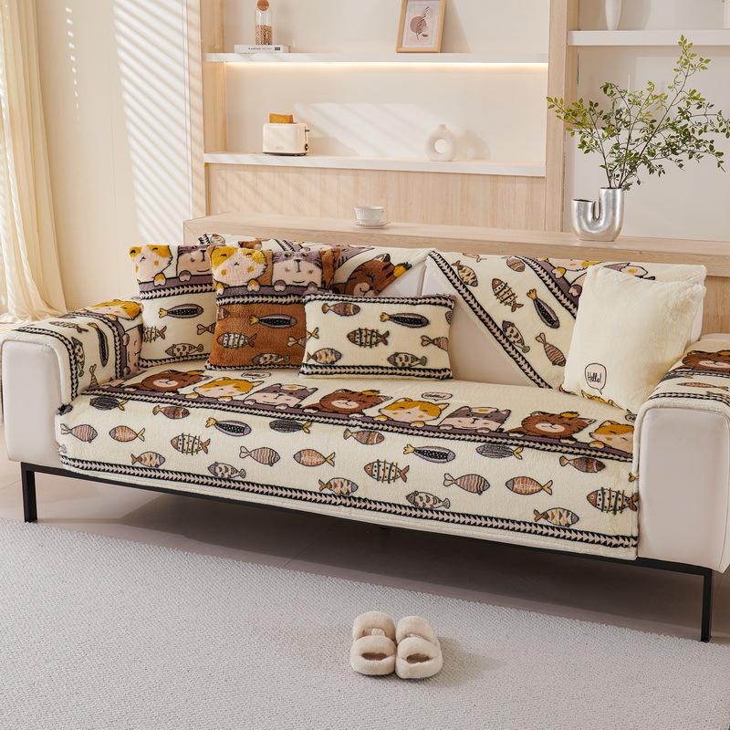 Подушка для дивана Зимняя Утолщенная Плюшевая Подушка для Сиденья Простой Мультяшный Нескользящий Кожаный Чехол для Дивана Новый Чехол Полотенце