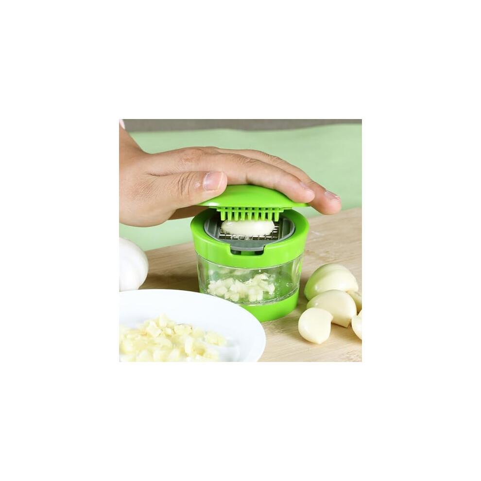 VARKAGE 4Pcs Garlic Chopper Set, Stainless Steel Garlic Press with Silicone Peeler and Cleaning Brush, Kitchen Vegetable Cutter