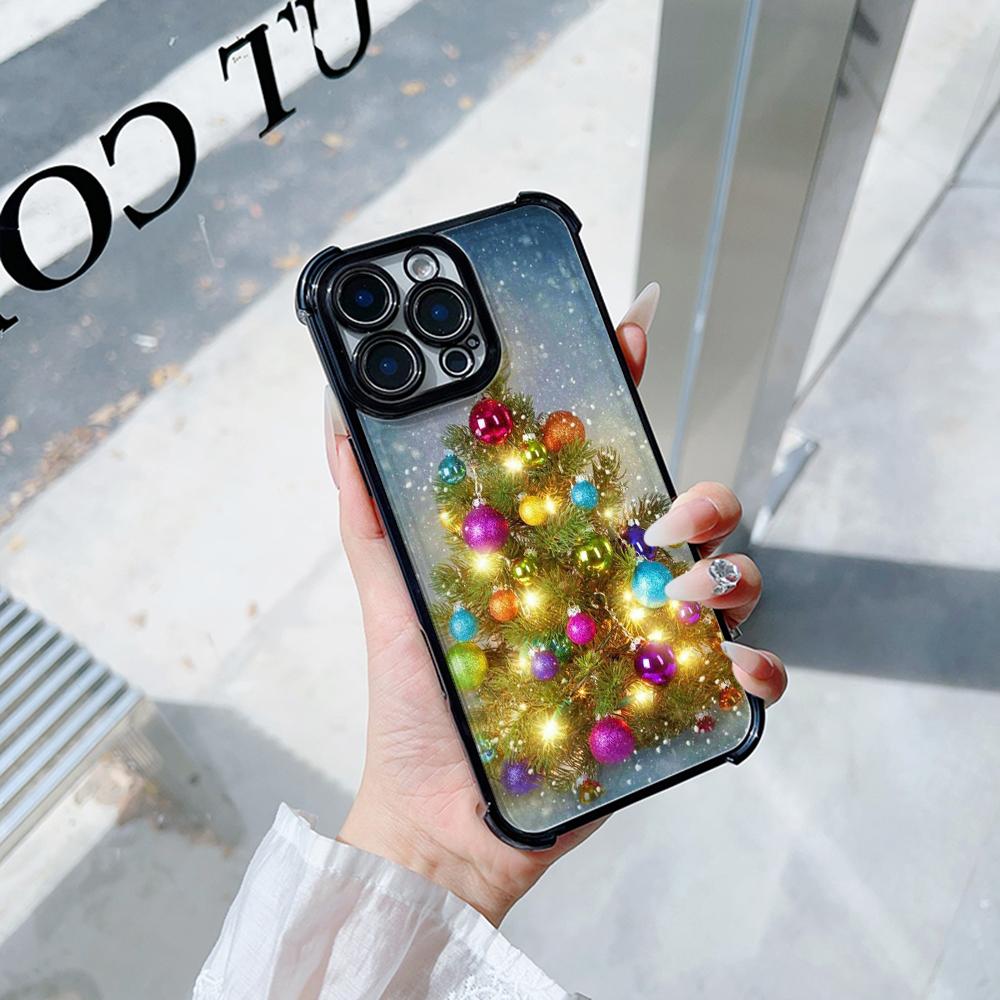 Чехлы для телефонов Ae114 Merry Christmas Christmas tree art из гальванизированного ТПУ для Samsung A54 A12 A14 S22 S23 S24 Ultra A55 A15 с четырьмя защитными углами