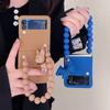 Cute 3d Cartoon Dog Charm Phone Case For Samsung Galaxy Z Flip 3 5g Korea Solid Color Beads Bracelet Full Protection Cover