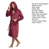Men Nightgown Hooded Long Sleeve Belt Flannel Bathrobe with Pockets Solid Color Quick-Drying