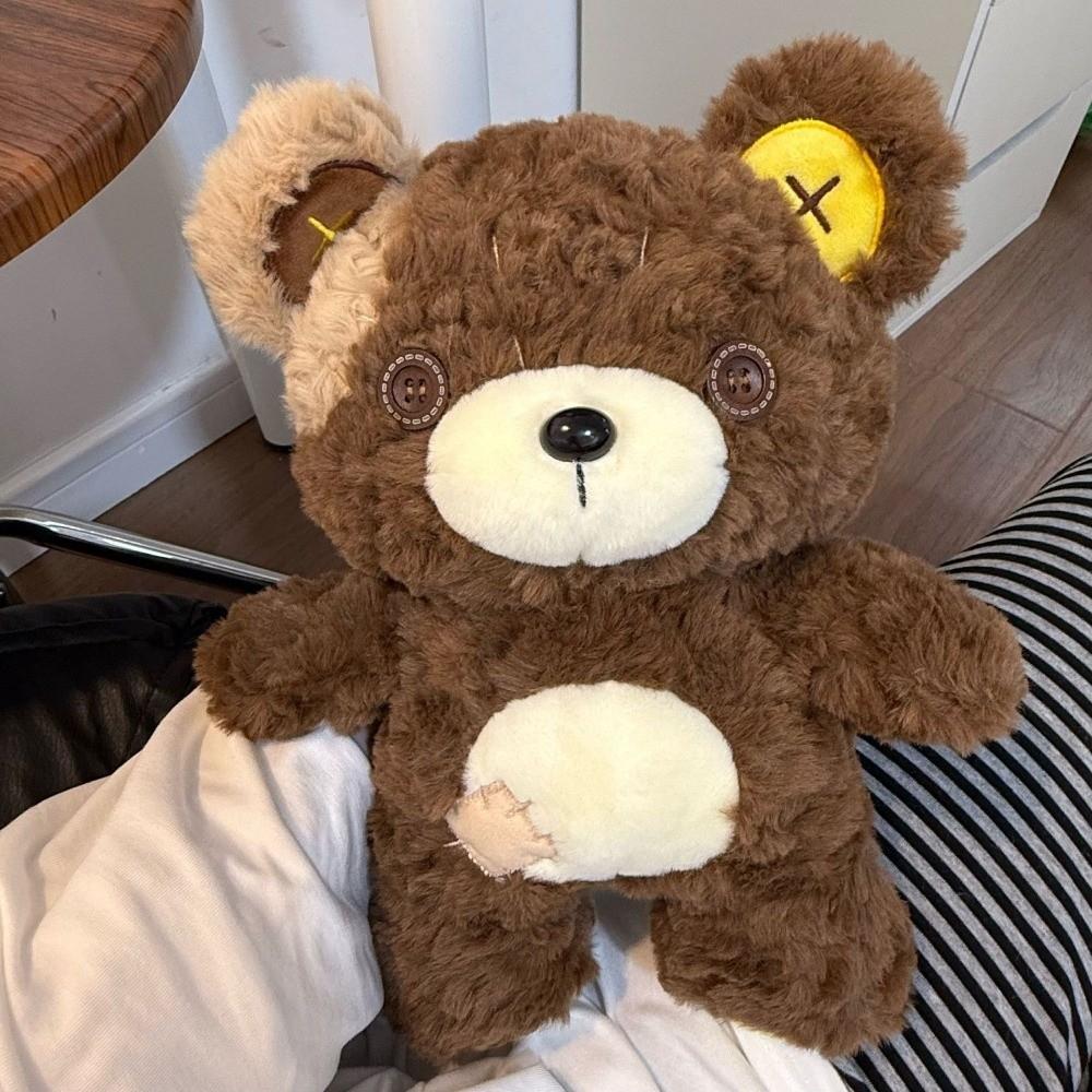Patchwork Button Bear Plush Doll Stitched Button Ear Bear Stuffed Doll Birthday Gifts