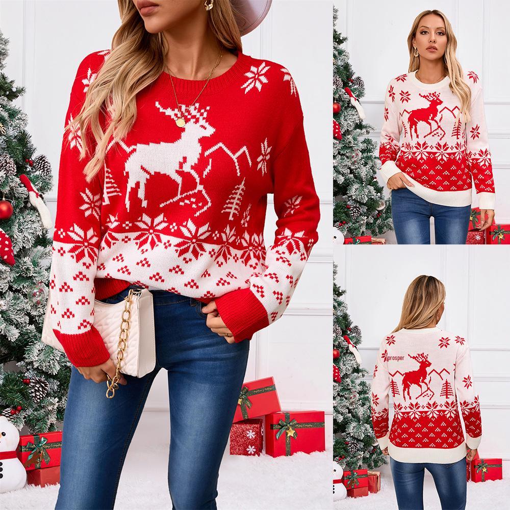 2025 Spring New Plus Size Women's Red Christmas Tree Pullover Sweater