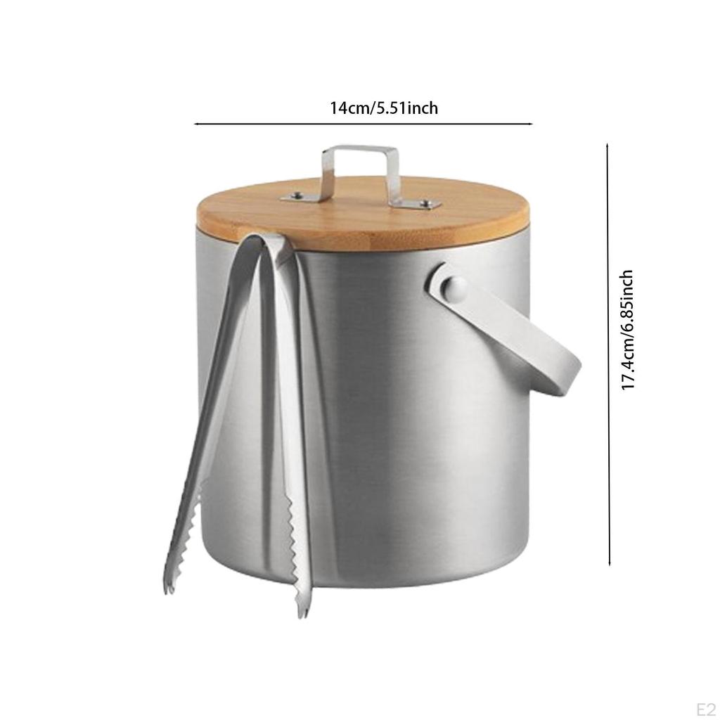Stainless Steel Ice Bucket Wine with Handle Container Lid and Tongs for Bar