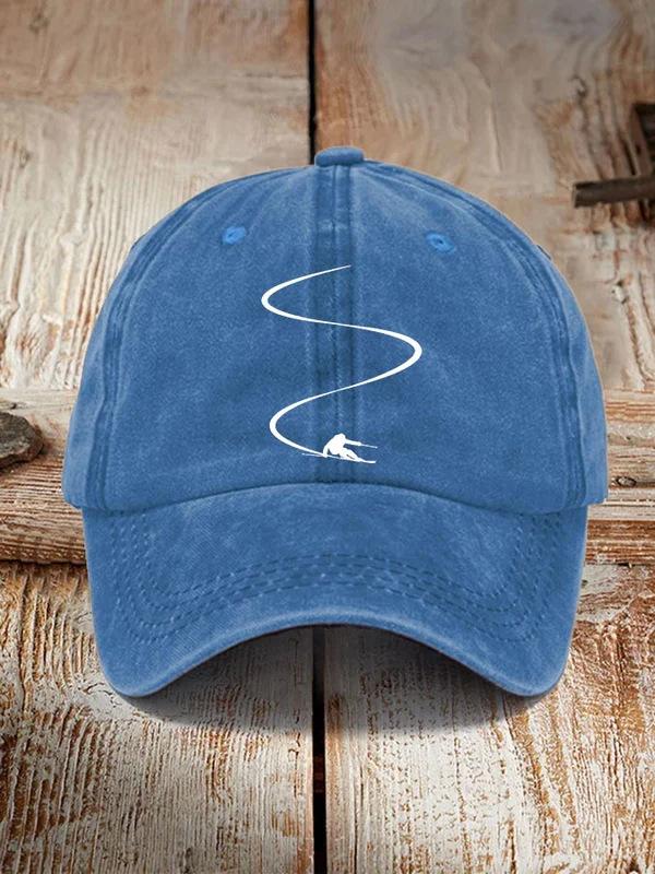 Hat men's soft top print ski old washed baseball cap women's simple outdoor sunshade sun protection cap