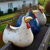 Cute Big-Eyed Chicken Statues for Fence Decor,Garden Farm Yard Resin Craft, Hen Sculpture Outdoor Housewarming