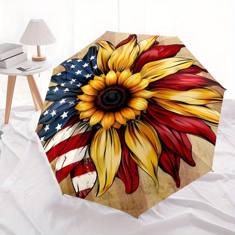 Nature'S Beauty Automatic Folding Umbrella Compact Lightweight Retractable Sunflower Design For Outdoor Adventures And Travelt130