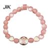 Durable Alloy Ribbon Wrist Jewelry Breast Cancer Awareness Bracelets, Charm Beads Comfortable Elastic Wristwear Bracelet, Encouragement Gifts