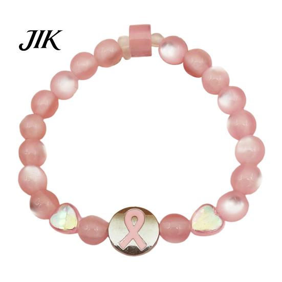 Durable Alloy Ribbon Wrist Jewelry Breast Cancer Awareness Bracelets, Charm Beads Comfortable Elastic Wristwear Bracelet, Encouragement Gifts