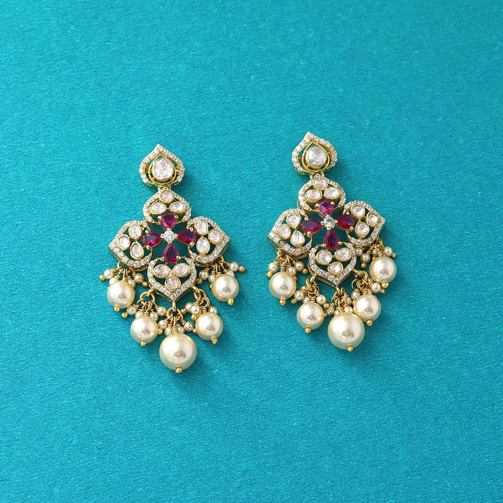 Kundan Gold Plated Earring 925 Sterling Silver Handmade Polki Jewelry Moissanite Earring Indian Women Jewelry