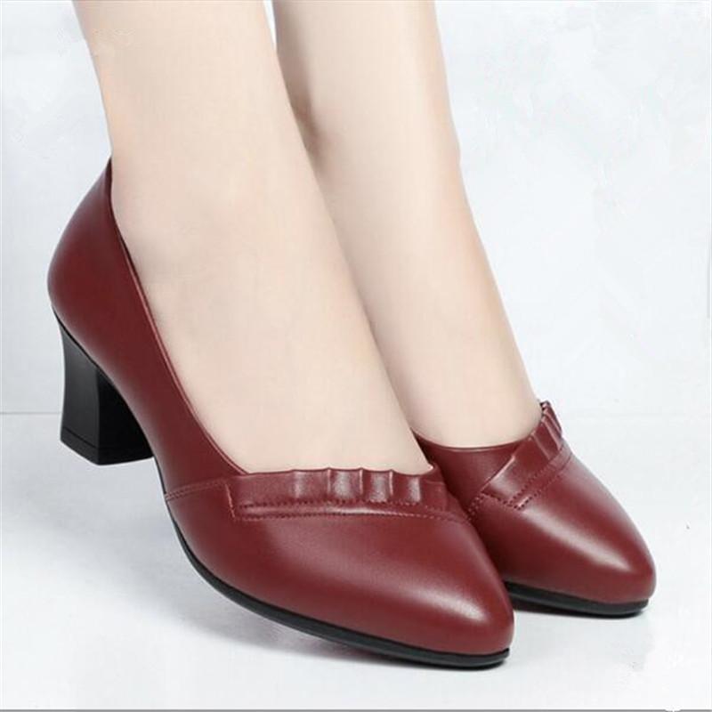 High Quality Thick Heeled Single Shoes Women's 2025 New High Heeled Shallow Mouth Comfortable Genuine Leather Office Women Shoes