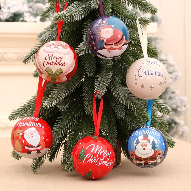 10pcs 7cm Christmas Ball Candy Box Christmas Tree Pendant Tinplate Children Spherical Gift Iron Box New Year Decoration Xmas Eve