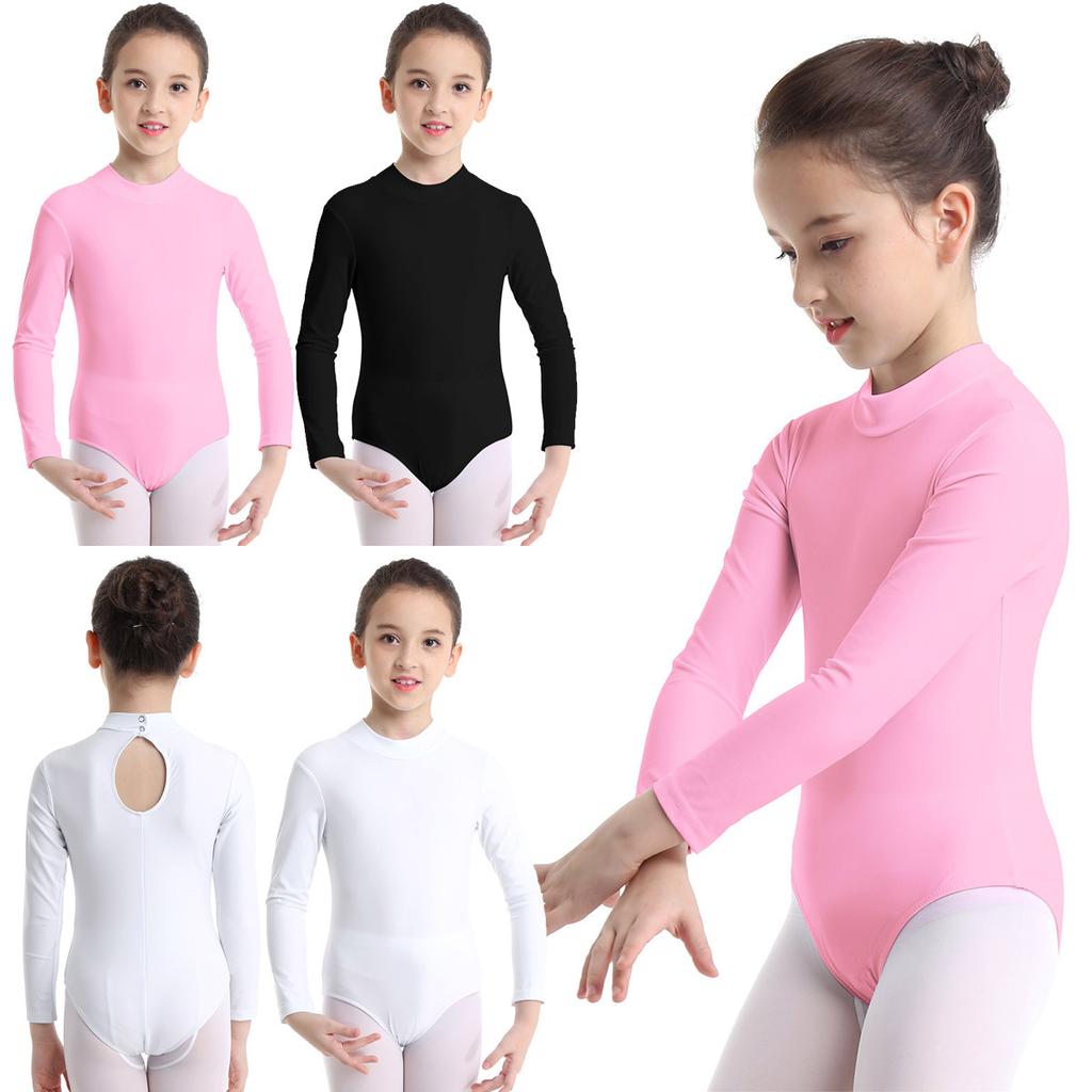 Child Long Sleeve Mock Neck Professional Ballet Dance Leotard Girls Gymnastics Bodysuit Unitard