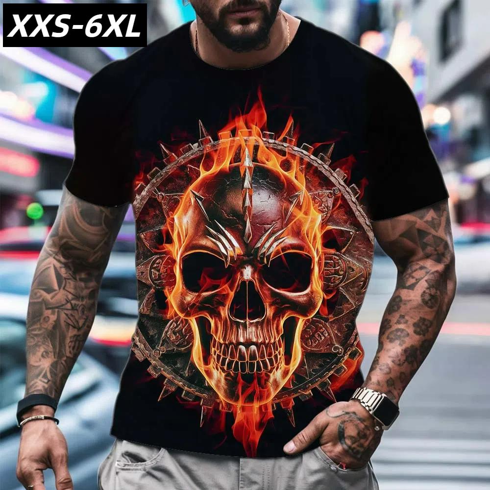 Футболка размера XXS-6XL Plus Size для мужчин, с принтом ужасного черепа в уличном стиле, повседневная футболка с коротким рукавом и круглым вырезом, летняя футболка большого размера