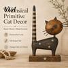 Handcrafted Wooden Cat Ornament Rustic with Spring Shaking Head for Farmhouse Tabletop Whimsical Bobblehead Decor, Retro Folk Art Animal Statue