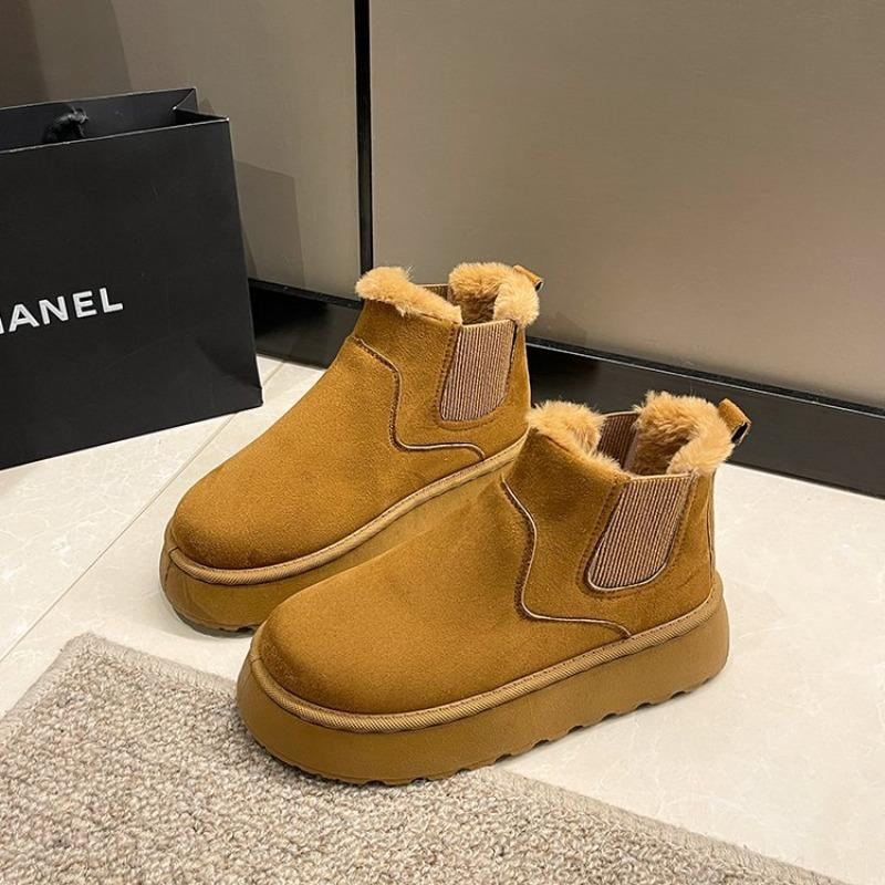 New Solid Color Medium Heel-cm Short Sleeve Snow Boots Cow Suede Matte Leather