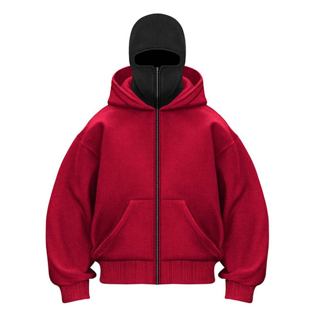 Soild-Color Mens Hooded Sweatshirt Loose Jacket Double Hat Autumn Winter Sporty Hooded Sweatshirt Long-Sleeve Hoodies For Man