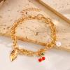 Gold Leaf Red Cherry Pearl Pendant Bracelet Cute New Fashion Bracelet Women's Small Gift Sweet Accessories