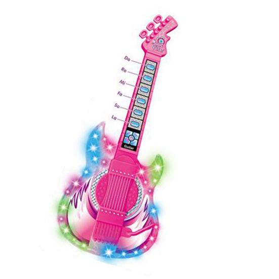Kids Guitar Microphone Play Set Girls Pink Guitar Karaoke Machine with LED Light Music Toddlers Educational Singing Mic Musical Instrument Toy