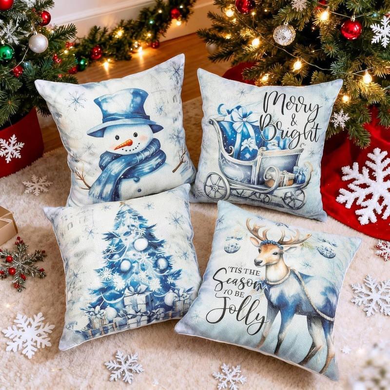 Christmas Plush Throw Pillow Cover 45x45cm Square Decorative Cushion Case Sofa Living Room Car Home Festive Decor