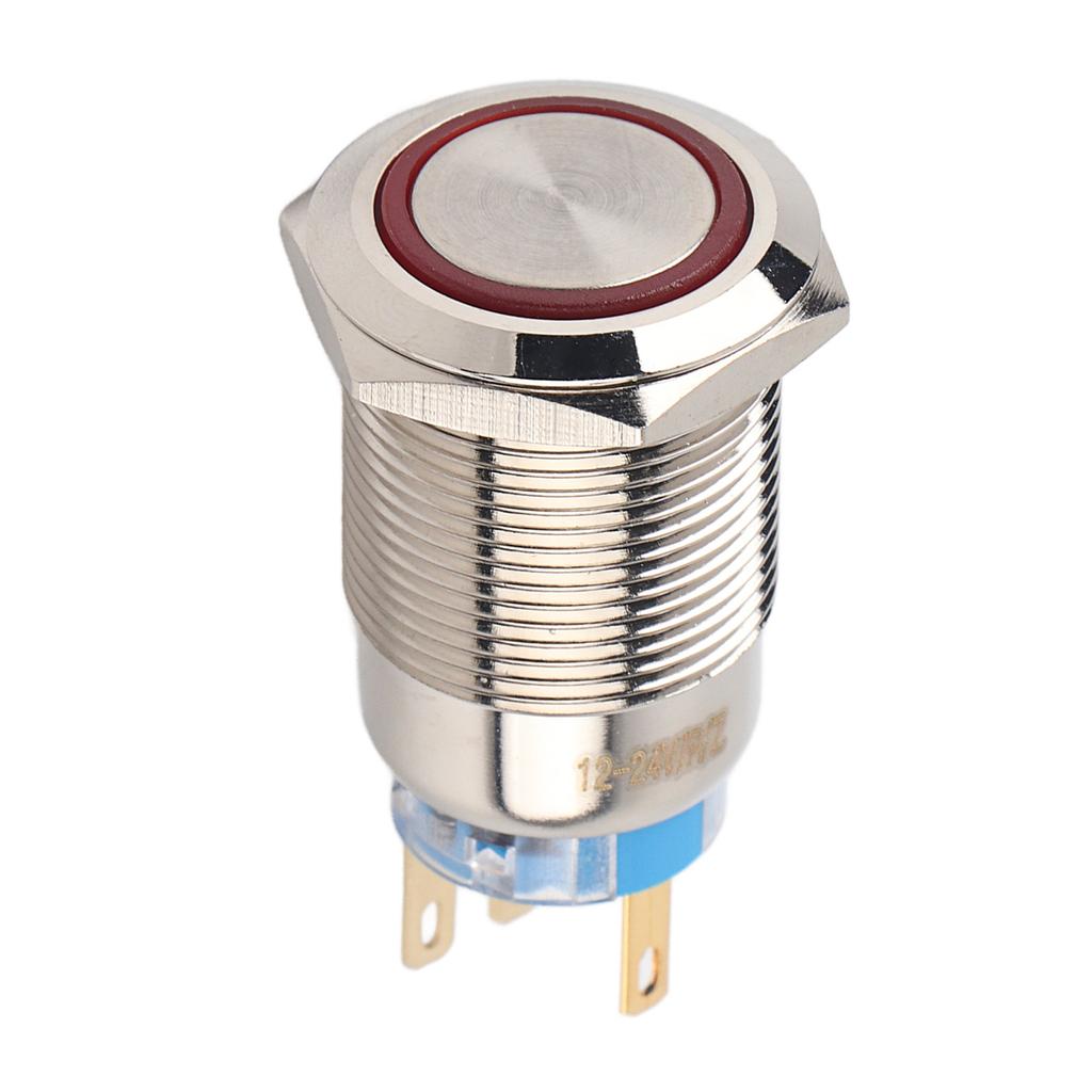 19mm 12-24V Waterproof Stainless Selflocking  ing Push Button   Red LED