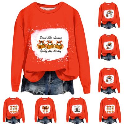 Женская мода с принтом, длинный рукав, свободный круглый вырез, свитшот, осень