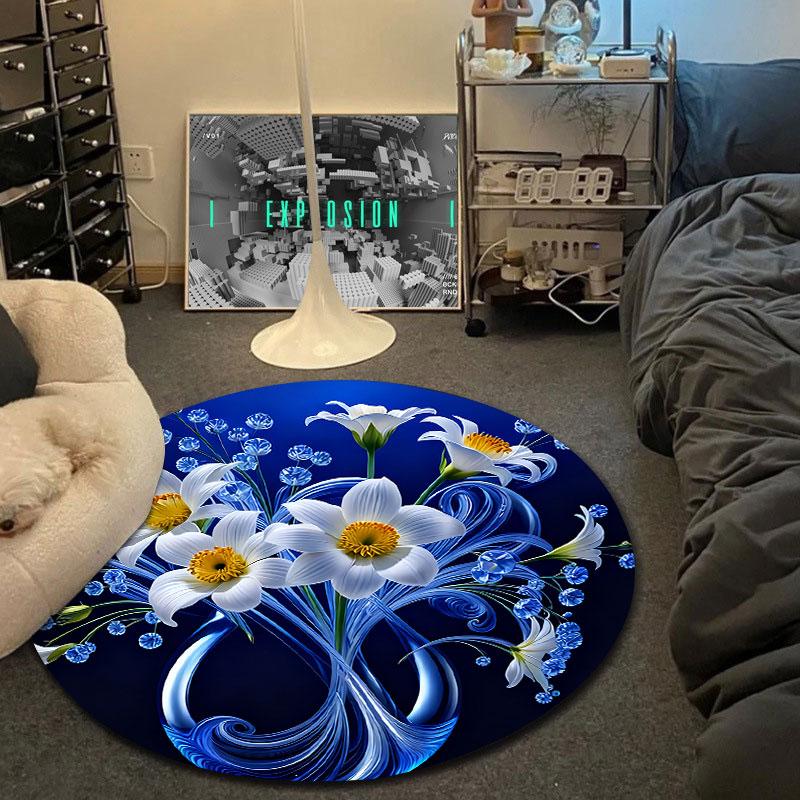 Elegant Round Pop Art Multicolor Carpet, Non-Slip Floor Mat for Living Room