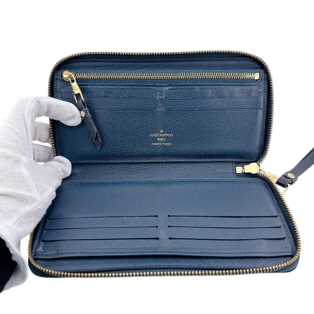 Louis Vuitton M80958 Монограмма Ann Platt кожаная вертикальная кошелек-клатч Zippy темно-синяя кожа Б/У