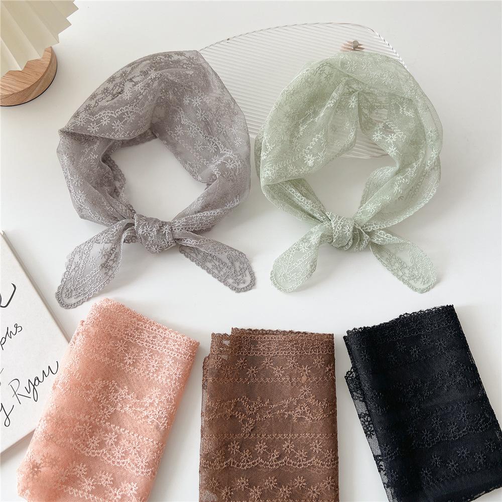 Хлопковый льняной кружевной треугольный шарф для женщин на весну, осень и лето, маленький цветочный маленький шарф, украшение на голову, тонкий стильный шелковый шарф