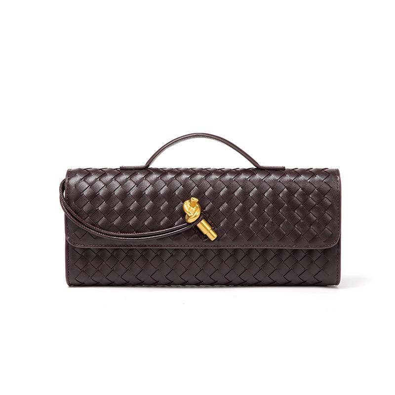 Трендовая плетеная вручную кожаная сумка-аккордеон квадратной формы - однотонная женская сумка-багет