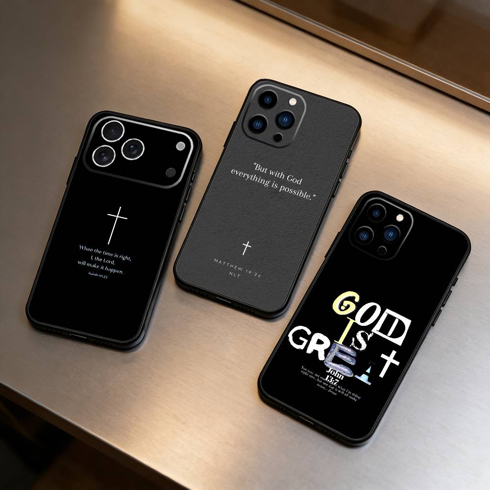 Библейский стих Иисус Христос Христианский чехол для телефона для iPhone 16,15,14,13,12,17,Pro Max,Plus Силиконовый черный чехол