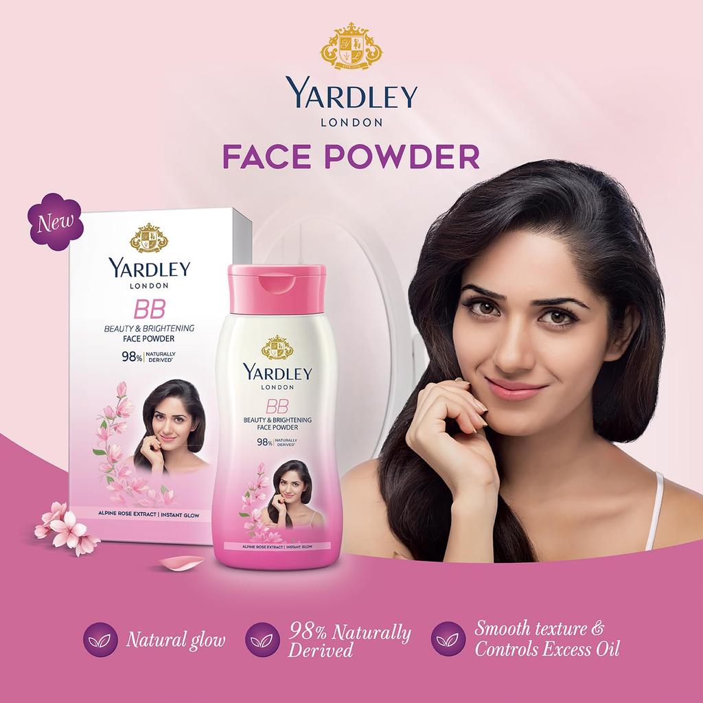 Yardley London Пудра для лица для красоты и осветления 98 процентов натурального происхождения с экстрактом альпийской розы 70 г Упаковка из 2 штук
