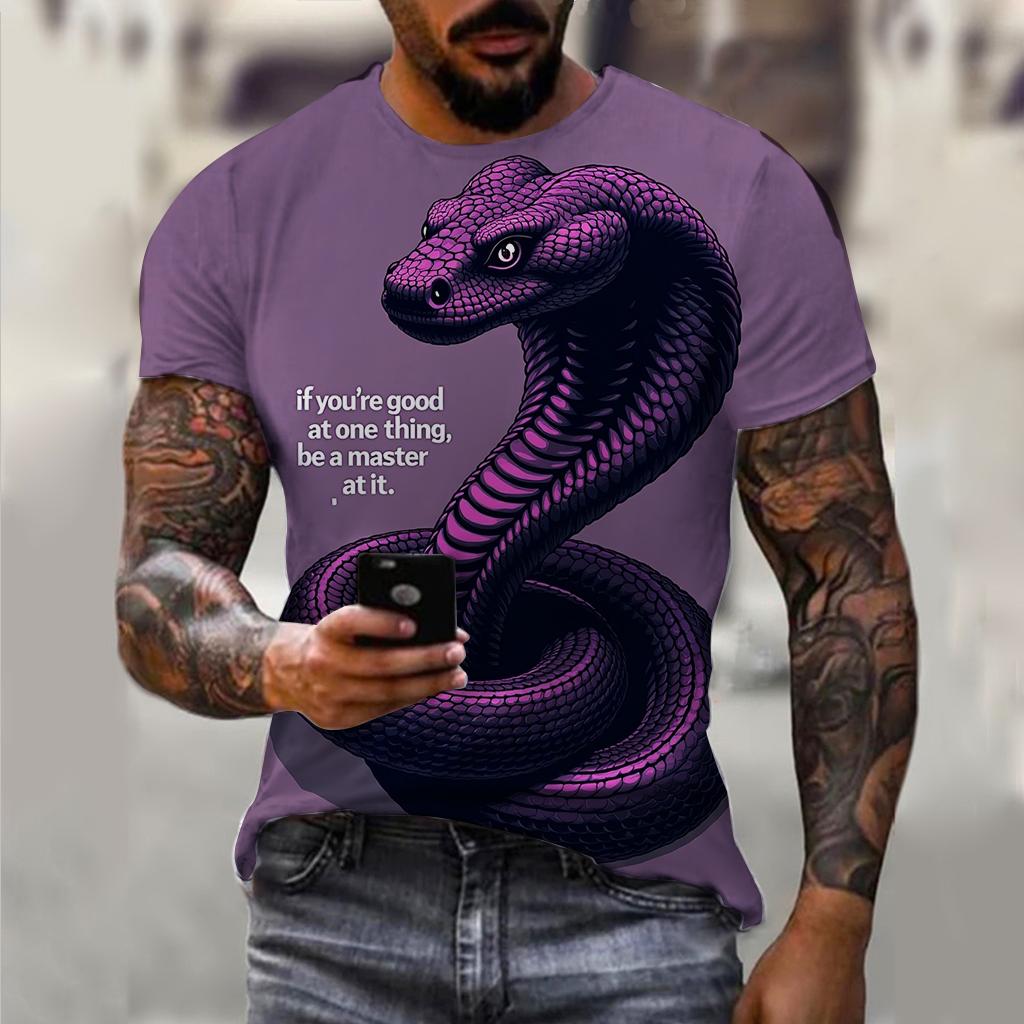 Daily Wear Men Vivid Wild Snake T‑Shirt Fierce Cobra Animal Art Print Crew Neck Soft Casual Gothic Street Hip‑Hop Summer Tees