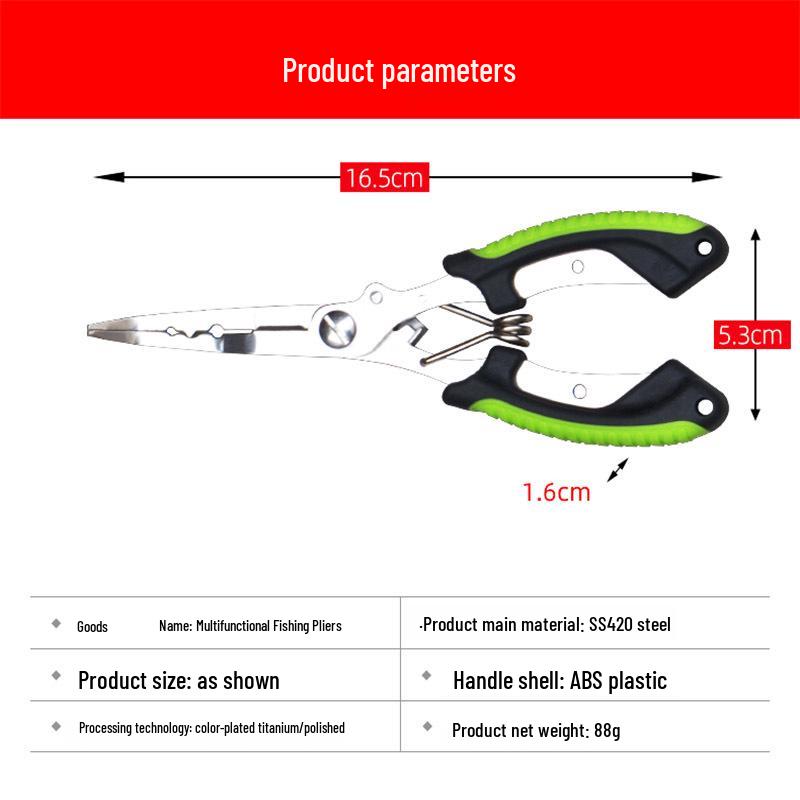 Рыболовные плоскогубцы из нержавеющей стали - Изогнутые губки, Кусачки для лески, Экстрактор крючков, Нескользящая рукоятка, Многофункциональный инструмент со шнурком.