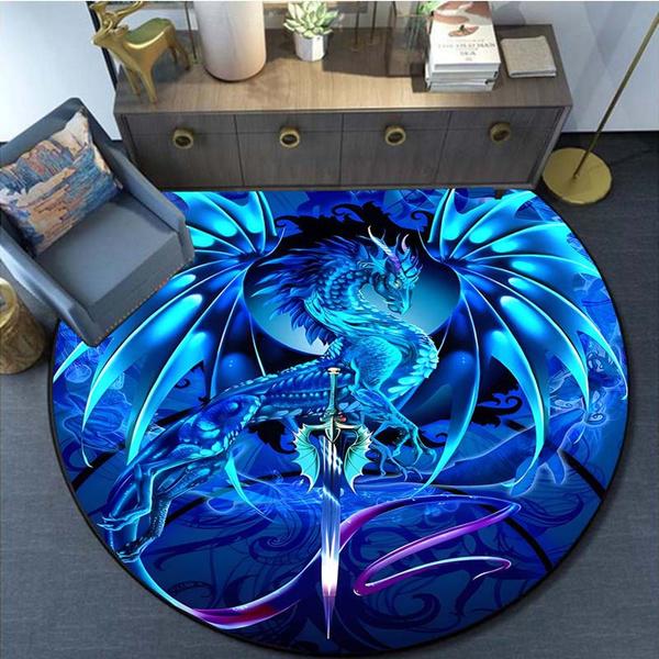 3D Anime Dragon Carpet Round Mat Dragon Round Carpet Round Rugs Non-slip Area Rug for Living Room Bedroom Foot Pad Decoration