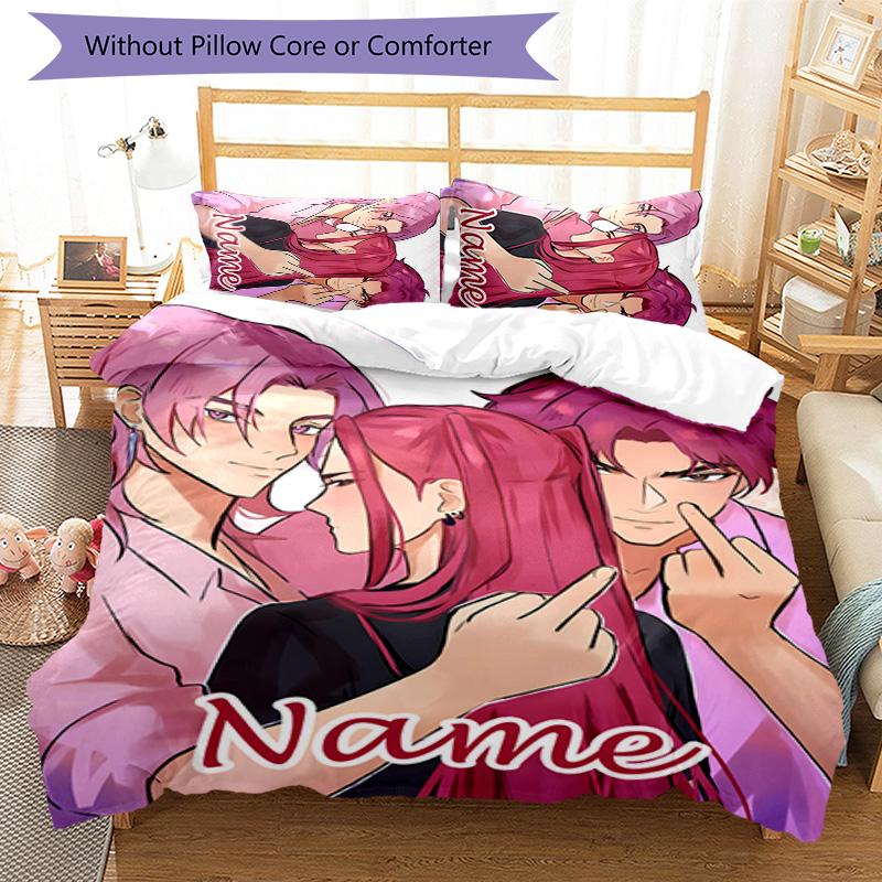 3pcs KPop Demon Hunters16 Cover Set - Personalized Name, HD Printed Bedding with 1 Cover and 2 Pillowcases - Perfect for Home Decor, Easy Care