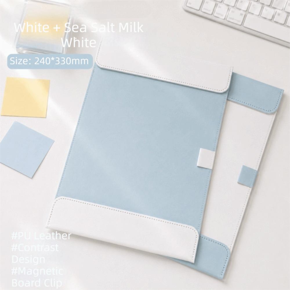 Contrast Color Leather Clipboard A4 size Writing Pad Simple Design A4 Clipboard Business Meeting