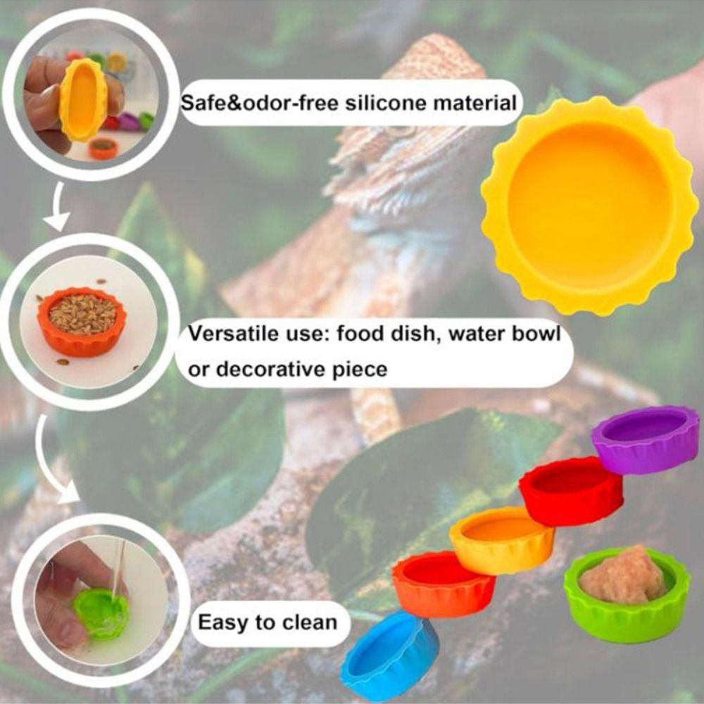 6pcs Silicone Feeding Dish Reusable Gecko Feeding Cups BPA Free Small Reptile Bowl Pet Supplies