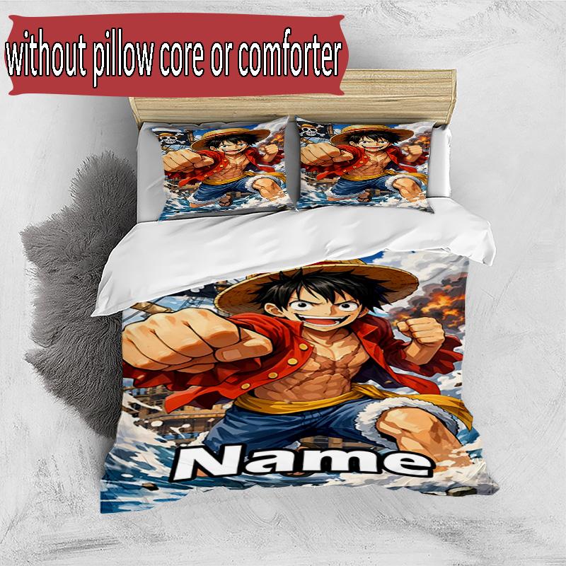 3pcs Duvet Cover Set (1*Duvet Cover + 2*Pillowcase, Without Core), Custom Name Anime Pattern Bedding Set, Home Bedroom Decor Gift