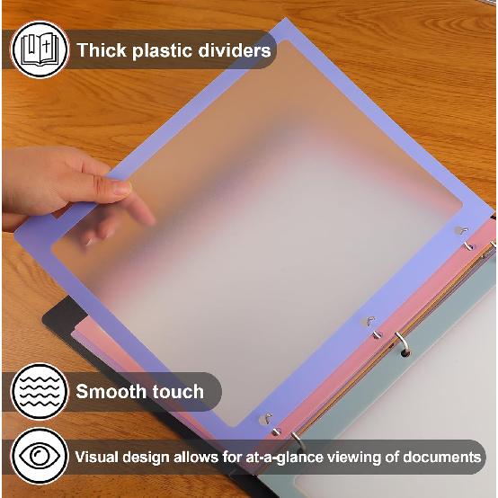 HABGP 2 Set 8 Tab Binder Dividers for 3 Ring, Plastic Binder Dividers with Tabs Letter Size Multicolor, Pastel Colors 3 Hole Punch Clear Page Folder