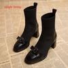 Fashion Women Knit Ankle Boots Fashion Metal Decoration Slimming Short Booties Women Autumn Winter Elegant Thick Heel Shoes for Women