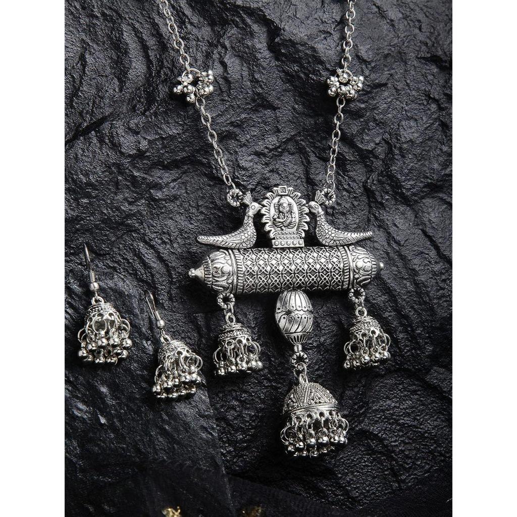 Сияющая дива мода новейший окисленный серебряный афганский длинный дизайн цепочка кулон ожерелье ювелирный комплект