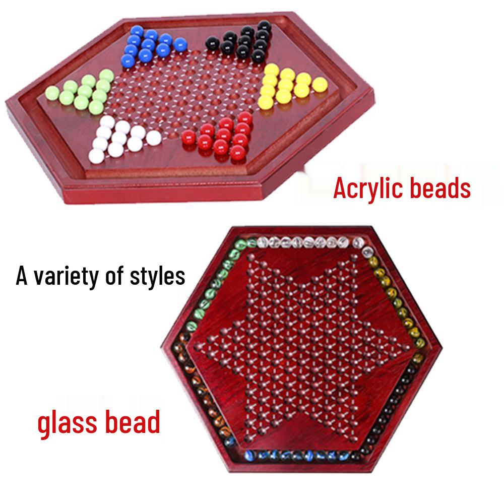Checker Glass Marbles Wooden Tabletop Game, Chess, Card Game, Competitive Puzzle Toy with Drawer-style Storage.