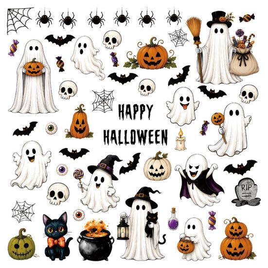 PVC Wall Sticker 6 Sheets Halloween Window Clings, Spooky Ghost Pumpkin Bat Clear Pattern Decal Sticker, Reusable Static Glass Decals for Holiday