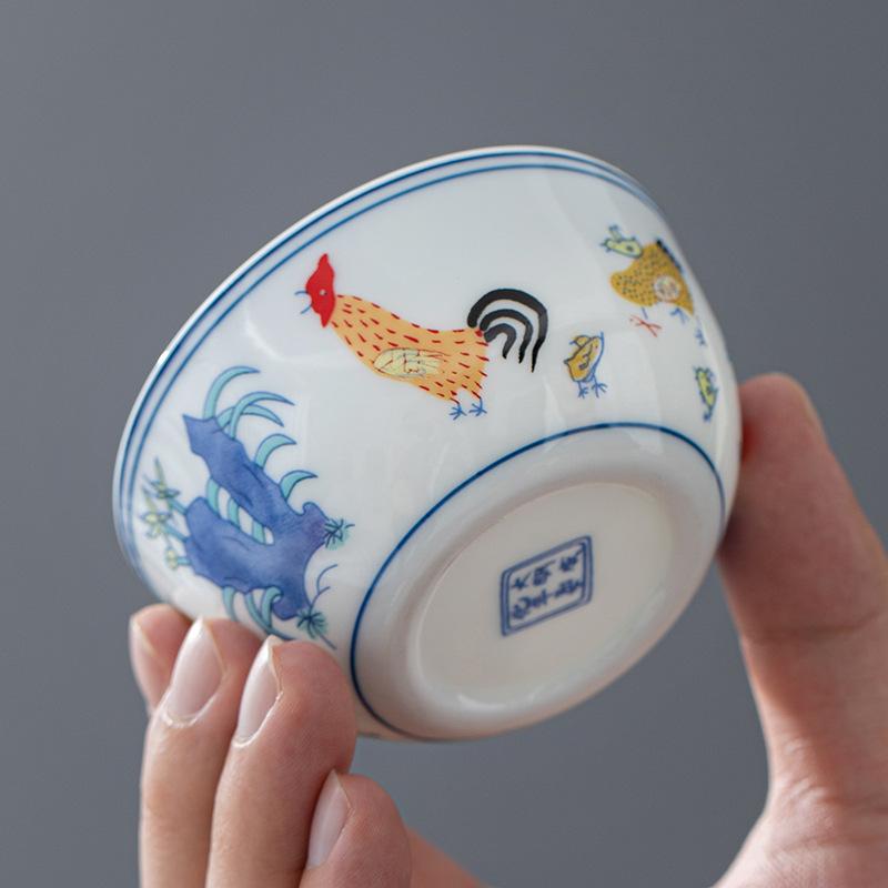 Antique Style Ming Chenghua Doucai Chicken Cup Kung Fu Tea Set Large Master Tasting Cup Wine Cup Small Gift White Porcelain Tea